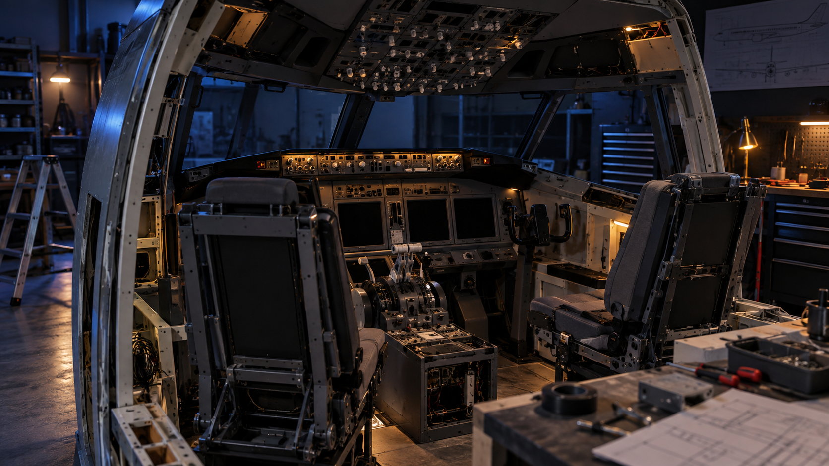 Illustratie van een cockpit in opbouw
